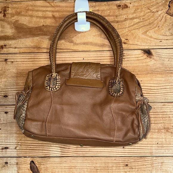 CHI BY CARLOS FALCHI LAMB SKIN LEATHER SNAKE SKIN SATCHEL - Picture 3 of 12